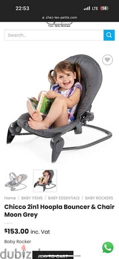 Chicco 2in1 Hoopla Bouncer & Chair Moon Grey