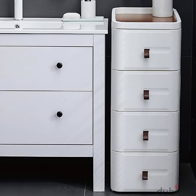 Japanese Bedside Table – White Nightstand, 4 Stackable Drawers 2