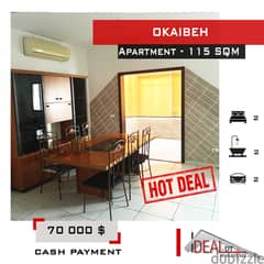 70 000 $ Furnished Apartment for sale in Okaibeh 115 sqm ref#JH17338