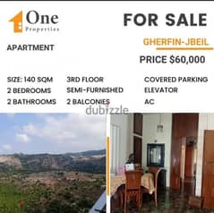 SEMI-FURNISHED APARTMENT for SALE,in GHERFIN-JBEIL,  mountain view.