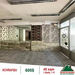 600$!! Shop for rent located in Achrafieh