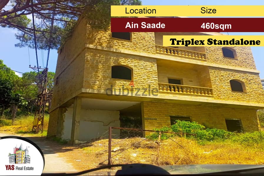 Ain Saade 460m2 | 350m2 Land | Classy Area | Strand alone Triplex | PA 0