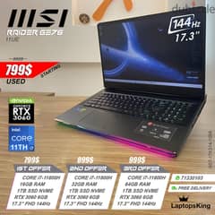 MSI RAIDER GE76 11UE CORE i7-11800H RTX 3060 17.3" GAMING LAPTOPS