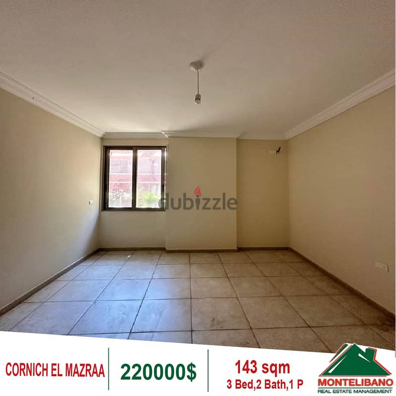 220000$!! Apartment for sale located in Cornich El Mazraa 1