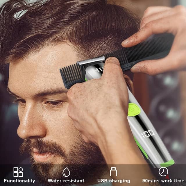 HTC Beard Trimmer Set – 12-Piece Hair, Nose & Ear Grooming Kit 1