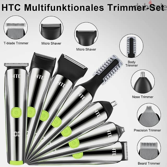 HTC Beard Trimmer Set – 12-Piece Hair, Nose & Ear Grooming Kit 2