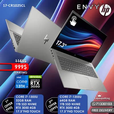 HP ENVY 17-CR1025CL CORE i7-1355U RTX 3050 17.3" TOUCH CREATOR LAPTOP