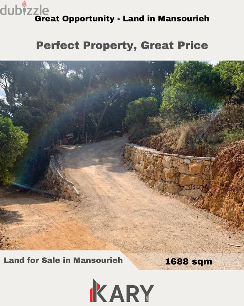 1688m Land for Sale in Mansourieh - أرض للبيع في منصورية 0