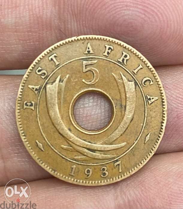 عملة ٥ سنت بريطاني لمستعمرات شرقي افريقيا سنة ١٩٣٧ 1