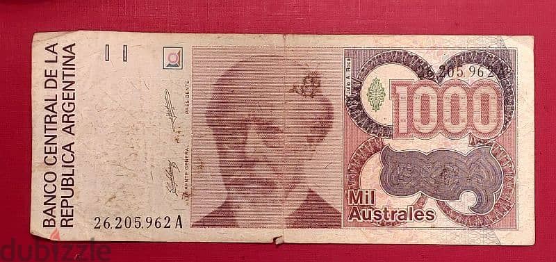 Argentina 1,000 Australes 1991 Julio A. Roca 0