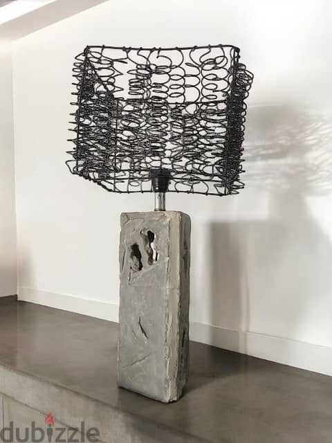 Concrete lamp base with steel wire shade 1