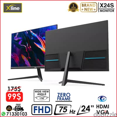 XLINE X24S 24" FHD 75HZ ZERO FRAME LED LOW BLUE LIGHT Monitor