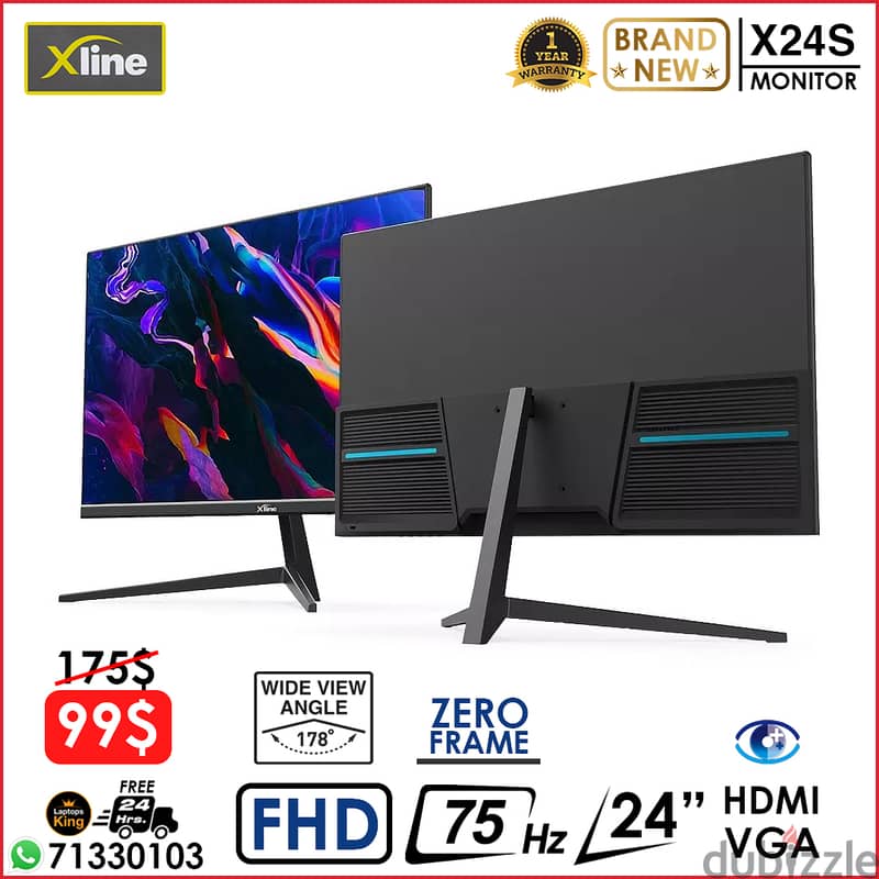 XLINE X24S 24" FHD 75HZ ZERO FRAME LED LOW BLUE LIGHT Monitor 0