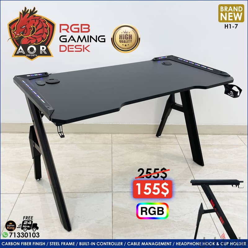 AOR ESPORTS H1-7 | CARBON FIBER FINISH RGB GAMING DESK OFFER 0