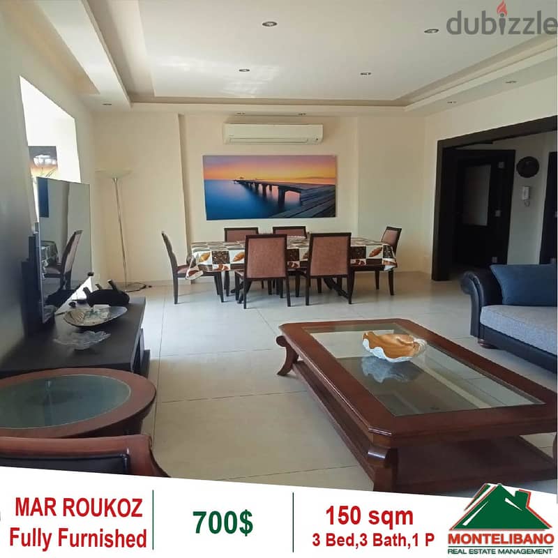 700$!! Fully Furnished Apartment for rent in Mar Roukoz 1