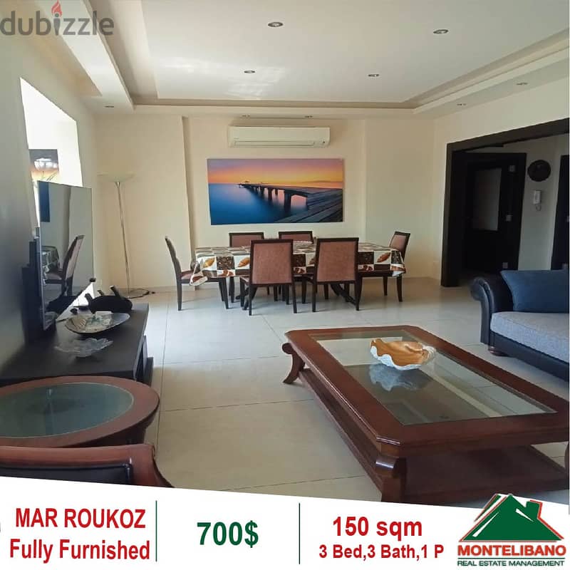 700$!! Fully Furnished Apartment for rent in Mar Roukoz 2