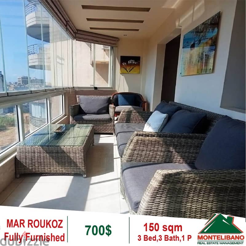 700$!! Fully Furnished Apartment for rent in Mar Roukoz 3