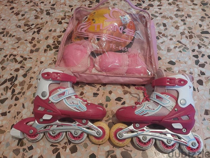 full set single raw skate shoes TIAN-E ADJUSTABLE 30-33 pink 0