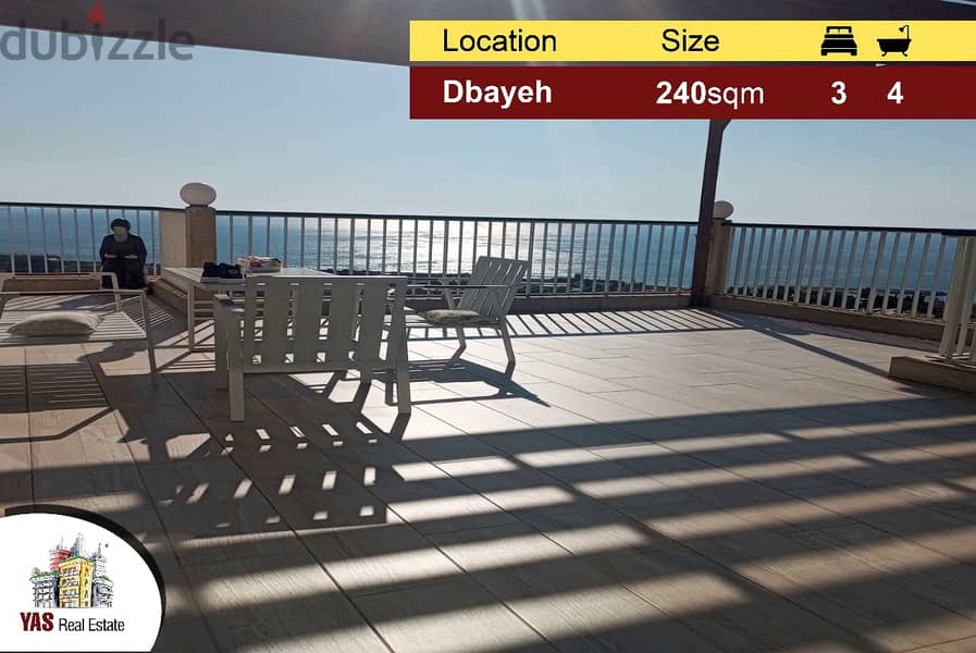 Dbayeh 240m2 | 75m2 Terrace | Fully Decorated | Modern | Sea View | PA 0