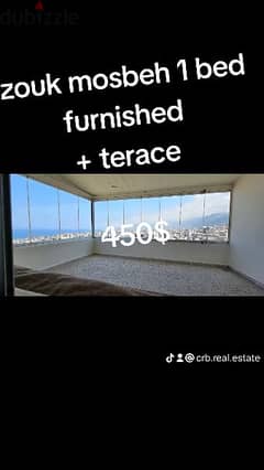 zouk Mosbeh 1 bed furnished +terace 450$ 0