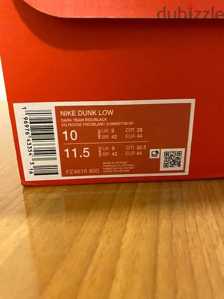 Nike Dunk Low Team Red Size 44 7