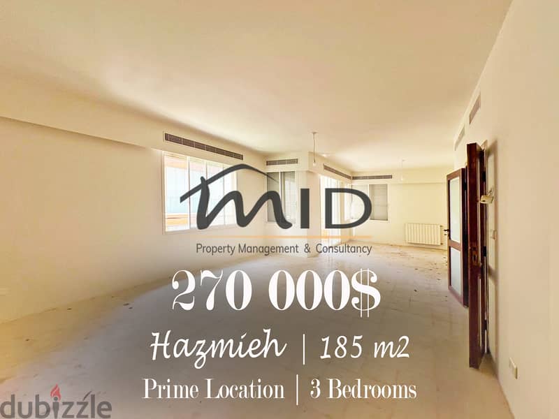 Hazmiyeh | Prime Location | 185m² | 3 Bedrooms Apart | 2 Parking Lots 1