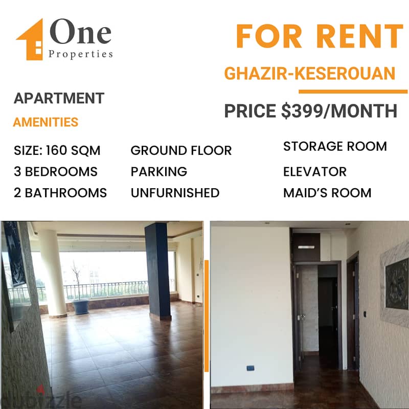 Spacious apartment for rent in GHAZIR/KESEROUAN. 0