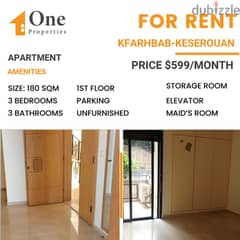 Spacious apartment for rent in KFARHBAB/KESEROUAN.