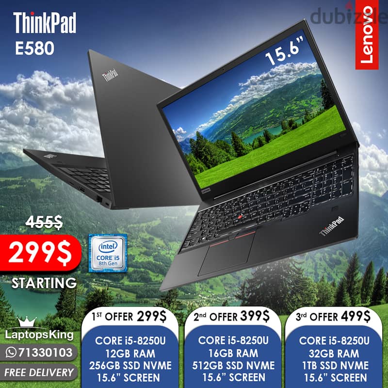 LENOVO THINKPAD E580 CORE i5-8250U 15.6" LAPTOP OFFERS 0