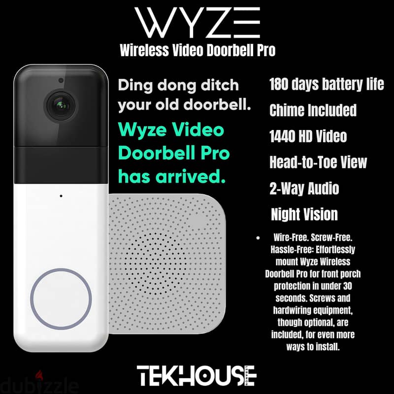 Wyze Wireless Video Doorbell Pro (Chime Included), 1440 HD 0