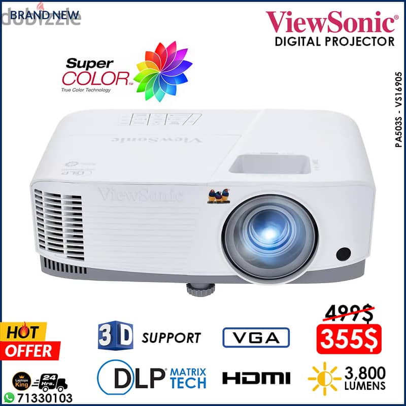 VIEWSONIC PA503S - VS16905  /  3800 LUMENS HDMI VGA DIGITAL PROJECTOR 0