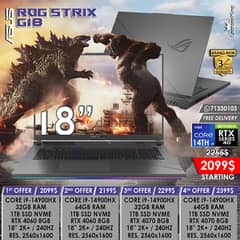 ASUS ROG STRIX G18 i9-14900HX RTX 40 | 18” 240HZ 2K+ GAMING LAPTOPS