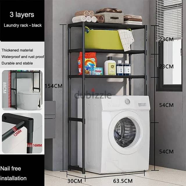 Over Toilet Storage Shelf - 3 Tier Washing Machine Rack, B/W 5