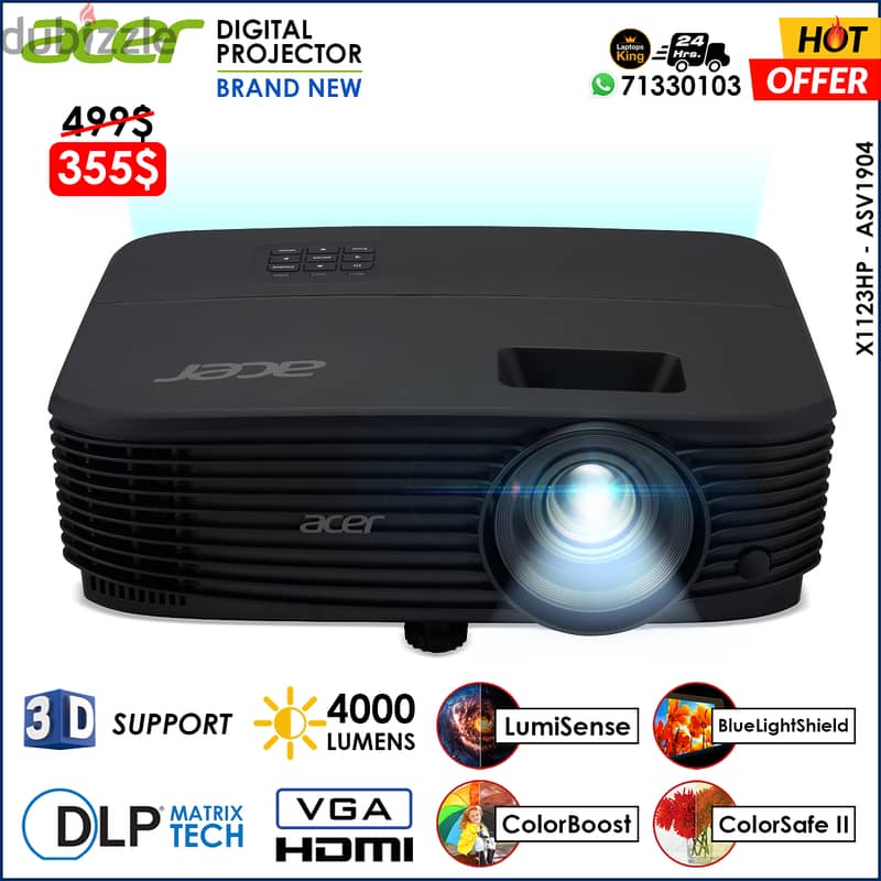 ACER X1123HP - ASV1904 / 4000 LUMENS HDMI VGA DIGITAL PROJECTOR 0