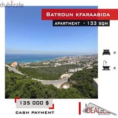 Apartment for sale in Batroun kfaraabida 133 SQM REF#jcf3238