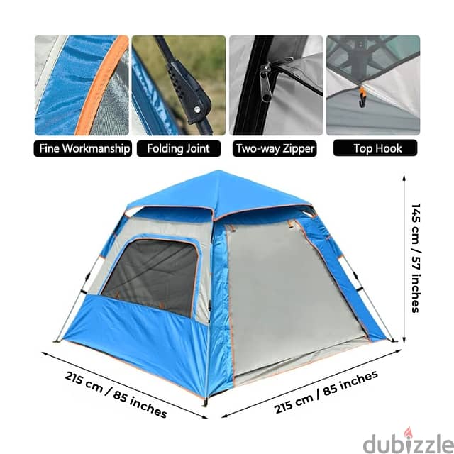 Automatic Camping Tent for 3-4 Campers, Sky Blue Outdoor Tent خيمة 4