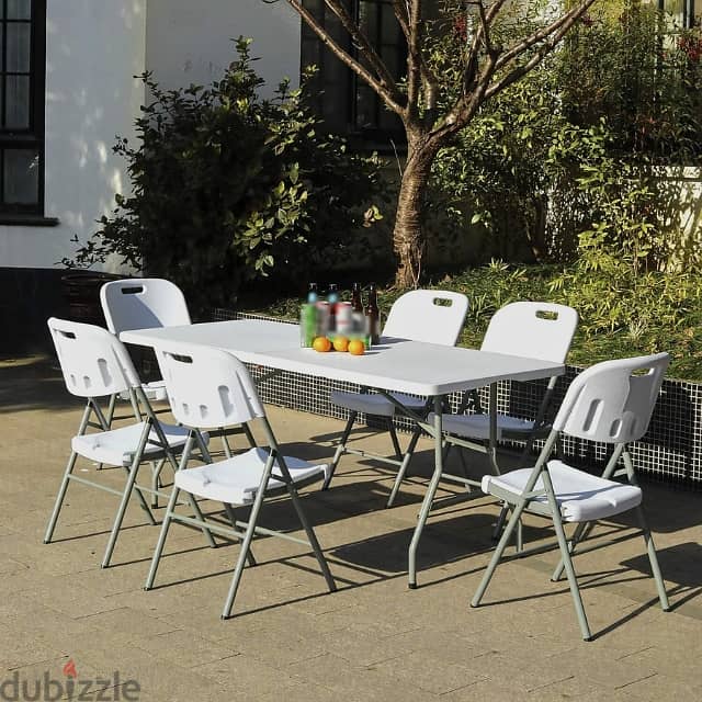 Folding Picnic Table for Outdoor Camping, BBQ & Garden, White, طاولة 7