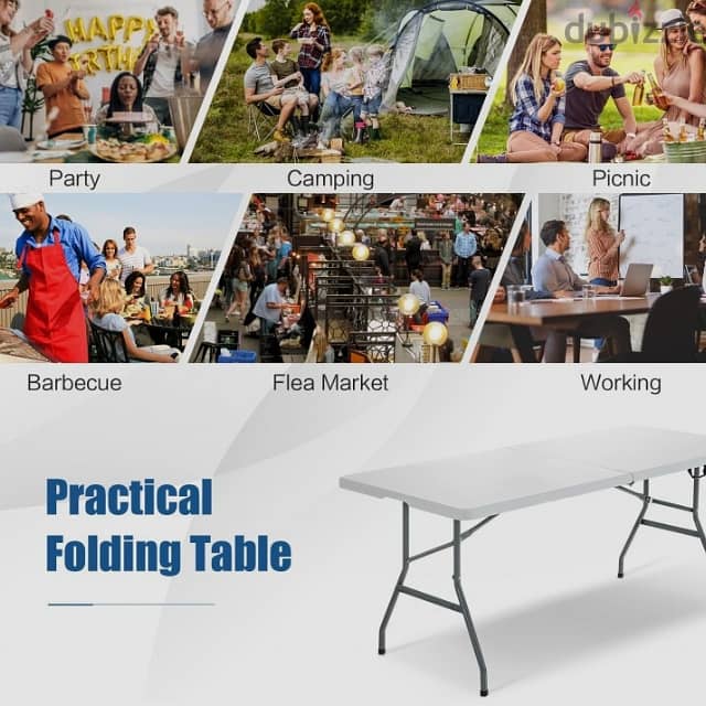 Folding Picnic Table for Outdoor Camping, BBQ & Garden, White, طاولة 12