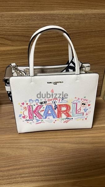 KARL LAGERFELD MAYBELLE SATCHEL CROSSBODY DOUBLE HANDLE BAG WHite 0