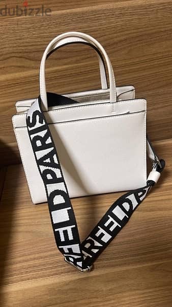 KARL LAGERFELD MAYBELLE SATCHEL CROSSBODY DOUBLE HANDLE BAG WHite 1