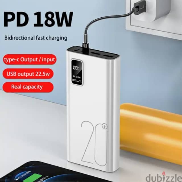 Fast-Charging Power Bank 20000mAh, USB and Type C Charger 1