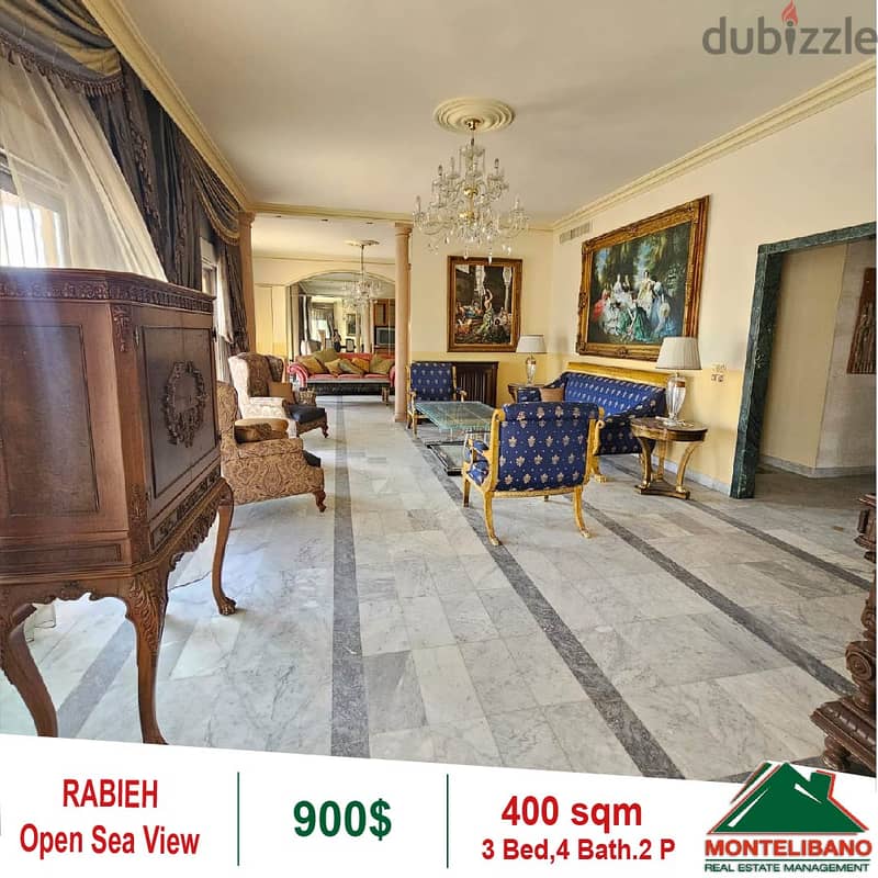 900$!! Fully Furnished&Sea View Apartment for rent in Rabieh 0