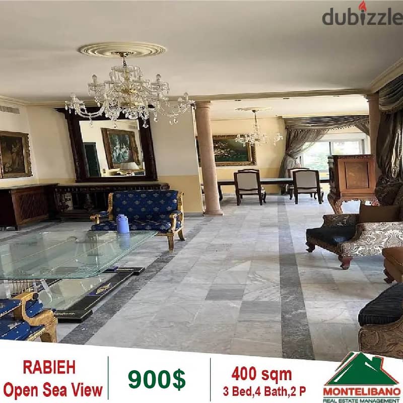 900$!! Fully Furnished&Sea View Apartment for rent in Rabieh 1