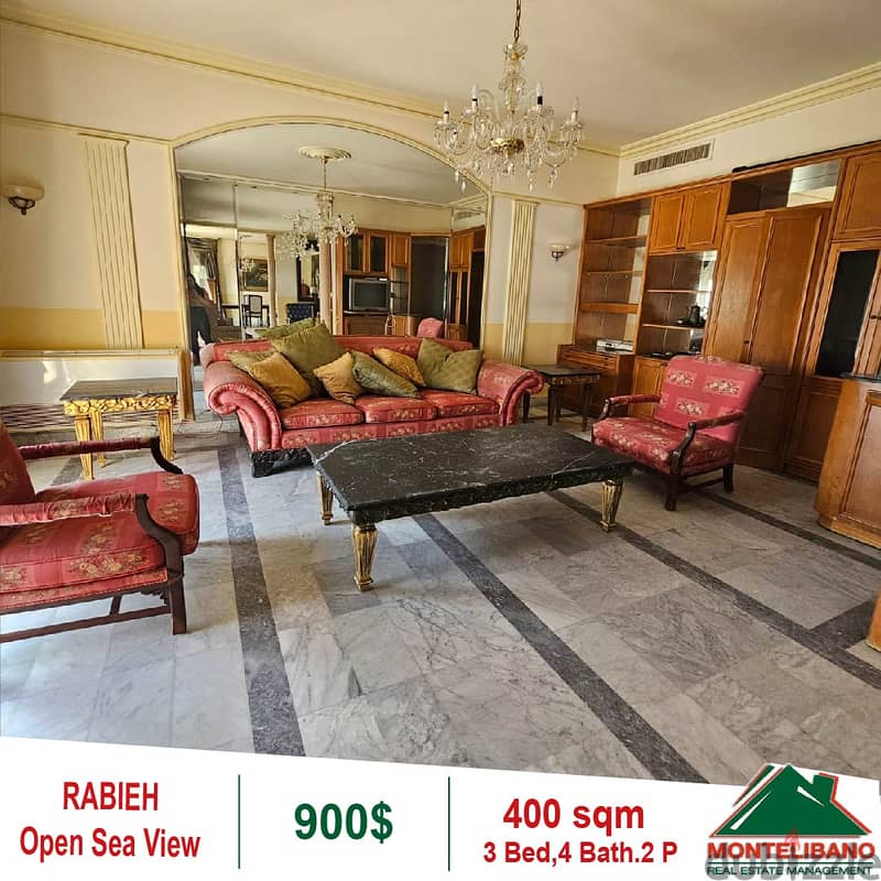 900$!! Fully Furnished&Sea View Apartment for rent in Rabieh 2