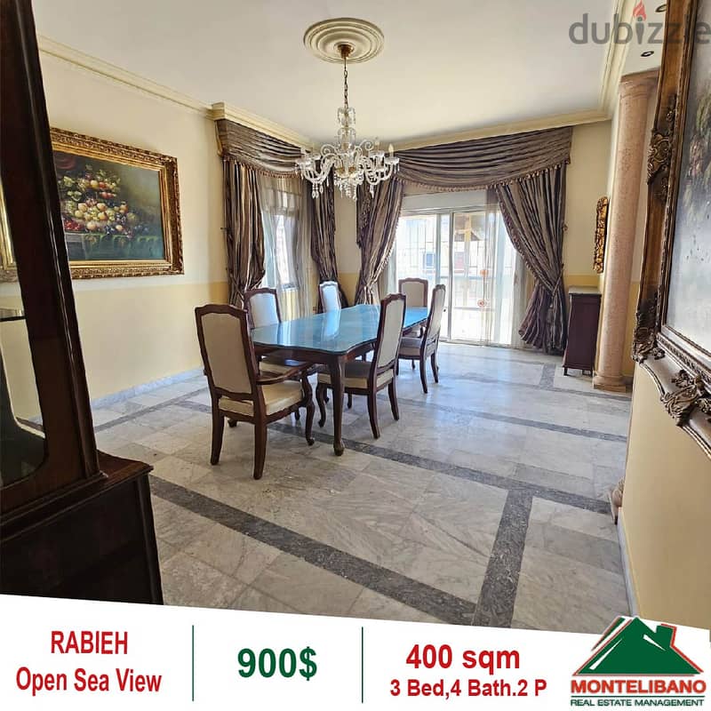 900$!! Fully Furnished&Sea View Apartment for rent in Rabieh 3