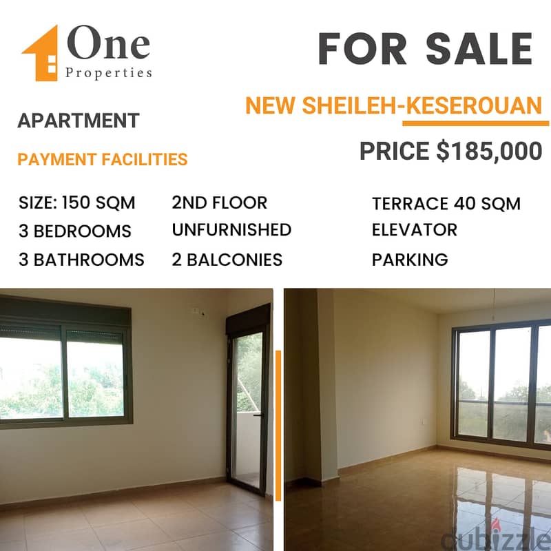 Apartment for SALE in NEW SHEILEH/KESEROUAN, with a great sea view. 0