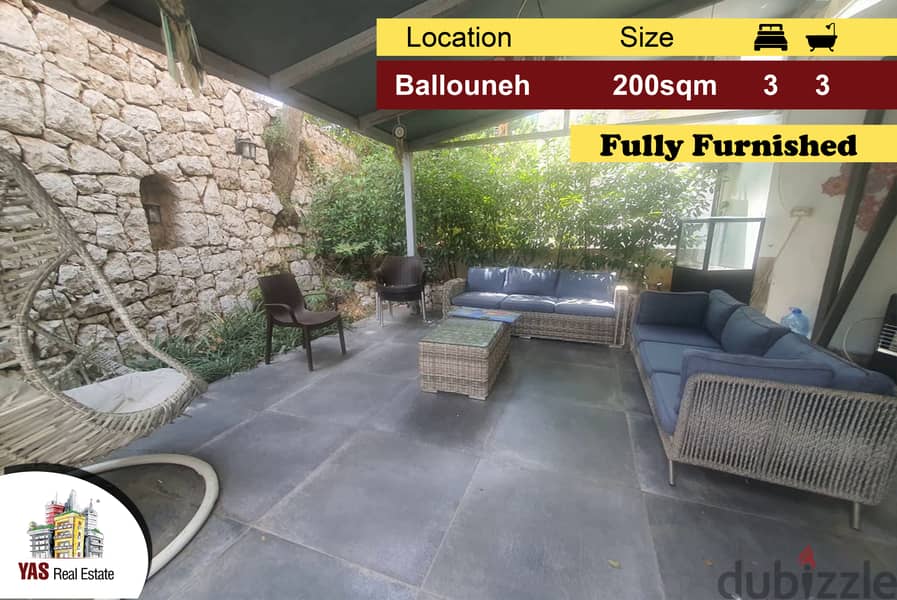 Ballouneh 200m2 | 100m2 Terrace | Furnished | Private Street | WA 0