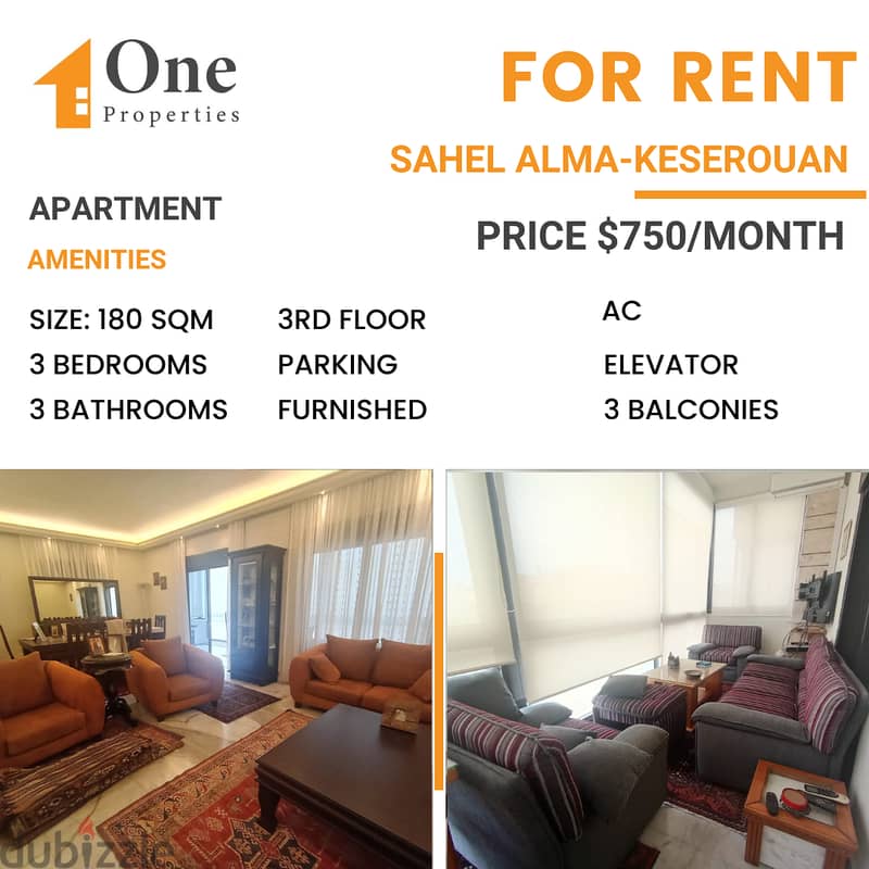 FURNISHED Apartment for RENT,in SAHEL ALMA/KESEROUAN. 0