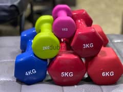 colours dumbbells new from 1kg to 6kg starting 2.35$ 0