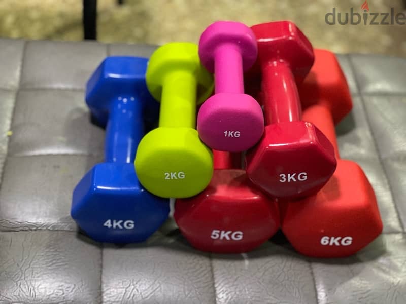 colours dumbbells new from 1kg to 6kg lkilo b 2.25$ 1